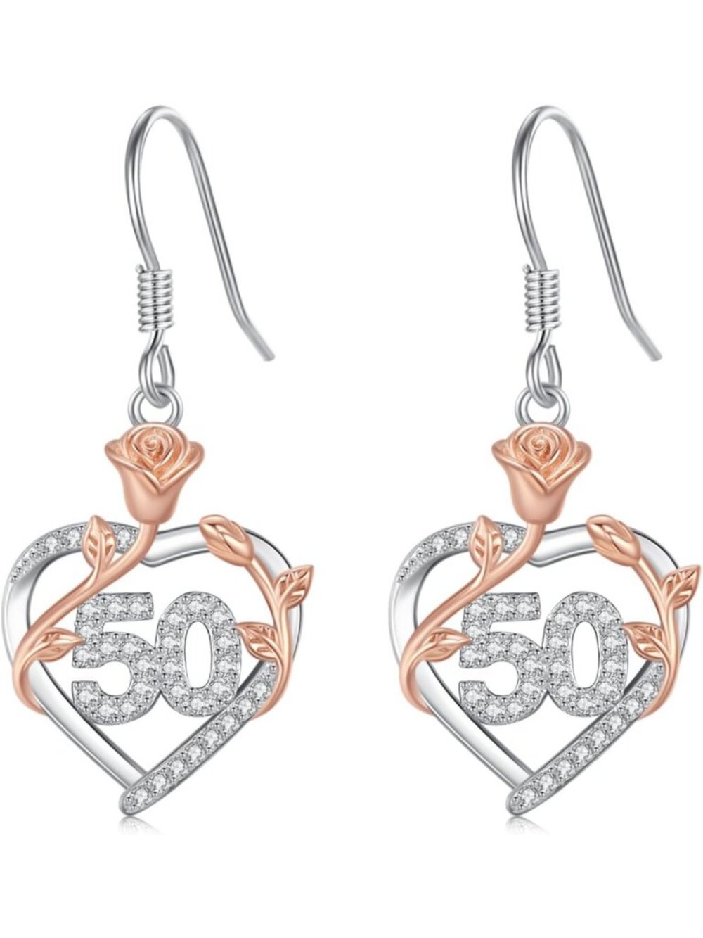 925 Sterling Silver Heart Flower Drop Earrings - Perfect Birthday & Anniversary